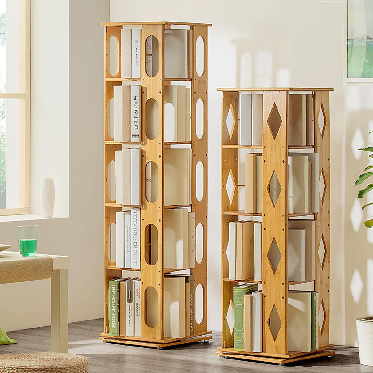 Bookshelf, 360° Rotating Bookshelves, 4/5 Tiers Standing Bookcase, Simple Small Space