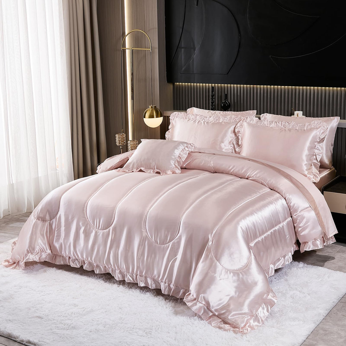 Comforter Set with Sheet Set Queen 8 Pieces Light Pink Bedding Set