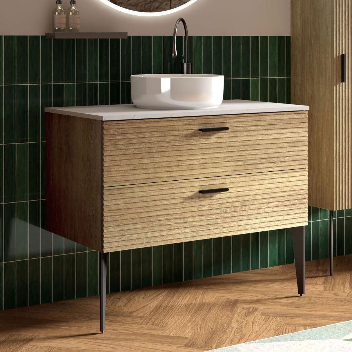 36 Inch Bathroom Vanity with Sink, Modern Striped Bathroom Cabinet