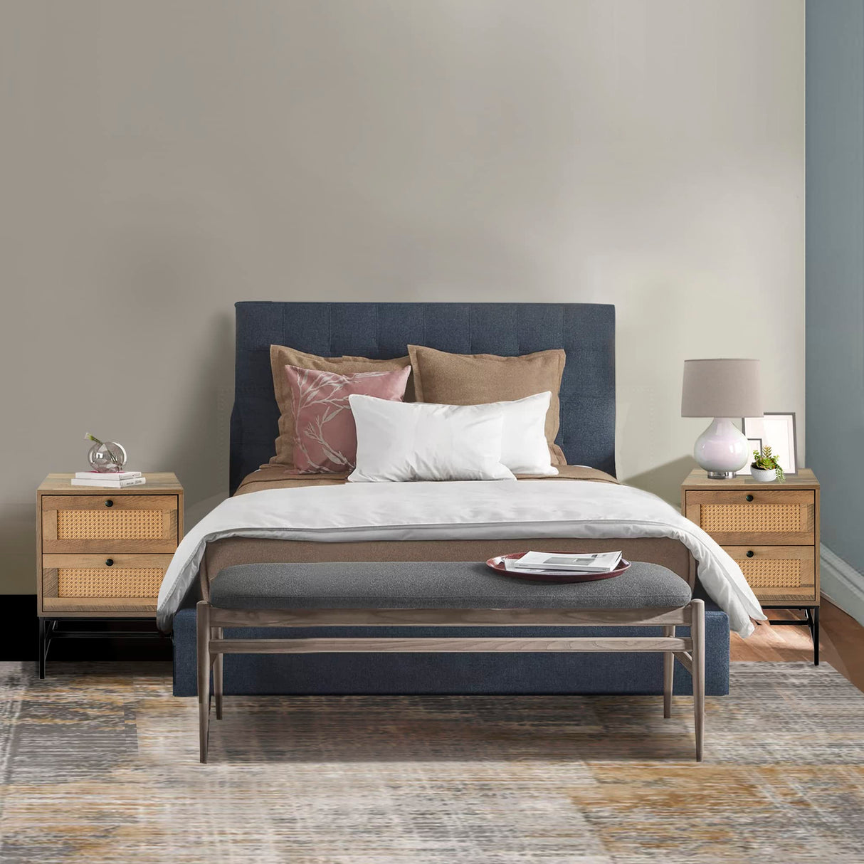 Series Wood and Rattan End Table/Nightstand