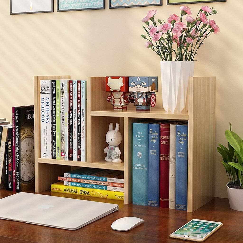 Small Bookshelf for Bedroom Natural Wooden Desk Bookshelf, Office Shelf