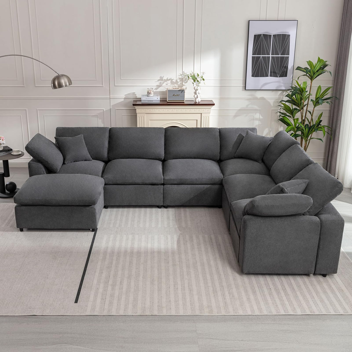 Siiejia Modular Oversized Cloud Couch – 7-Seater Sectional Sofa with Ottoman