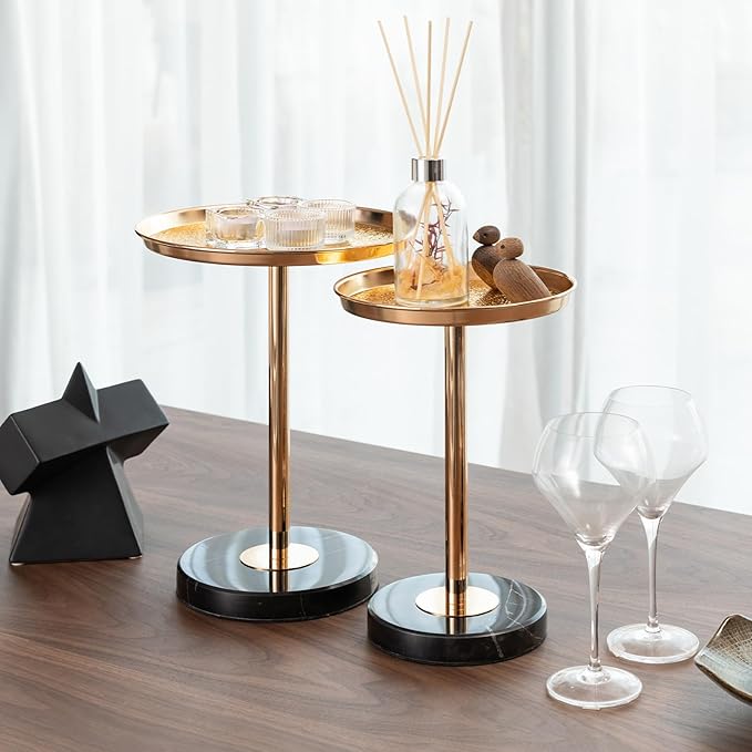 Gold Small End Table Pedestal Table for Decorative Display and Storage