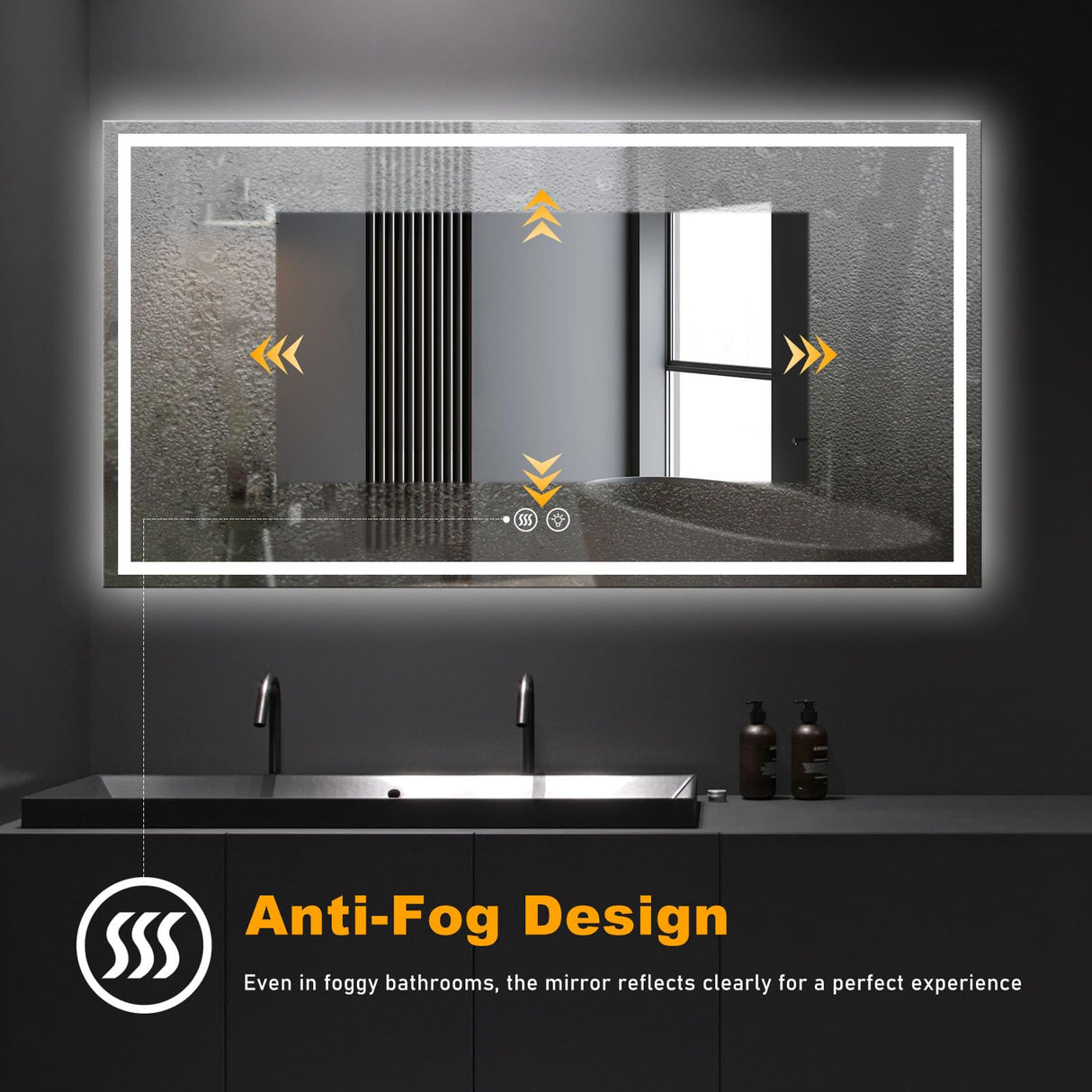 48x32 LED Smart Mirror with Anti-Fog & Dimmable Lighting