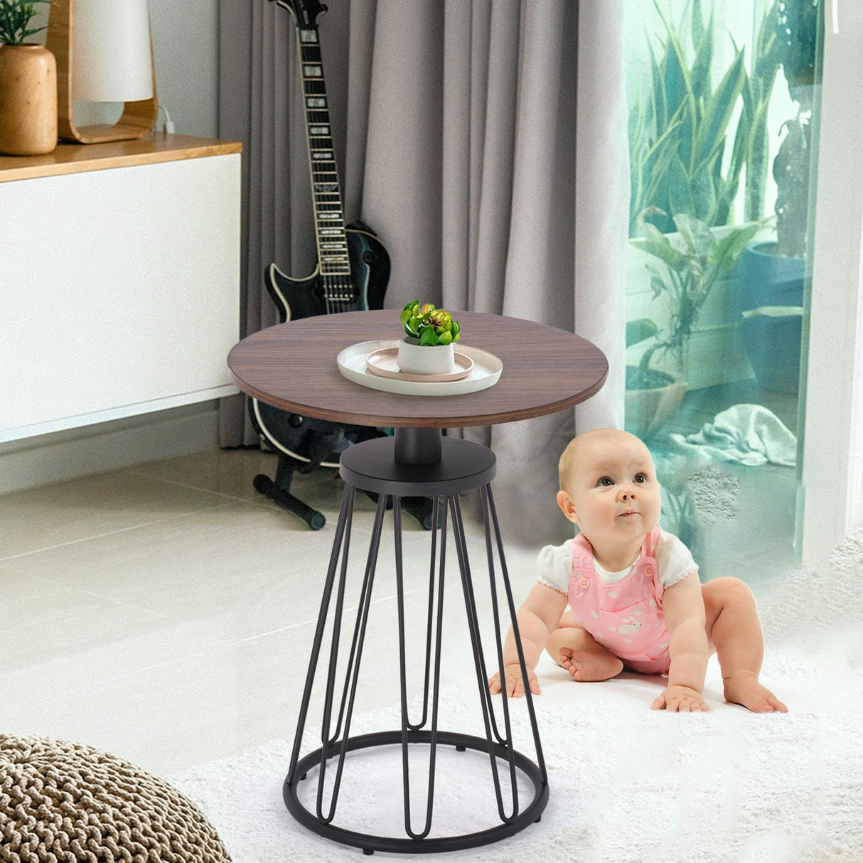 Round End Table Set of 2, Small Side Table for Living Room, Bedroom