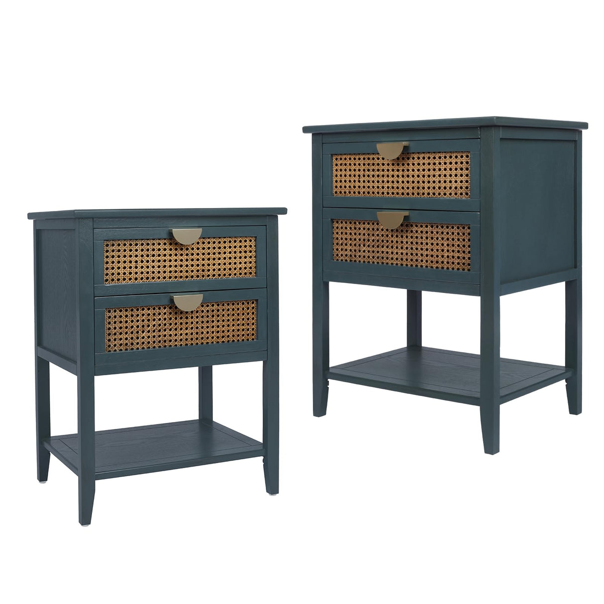 Rattan Nightstands Set of 2 - Night Stand with Drawers, Accent End Table
