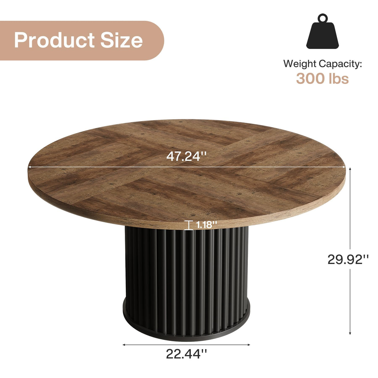 47-Inch Round Dining Table for 4-6 People - Modern Fluted Design