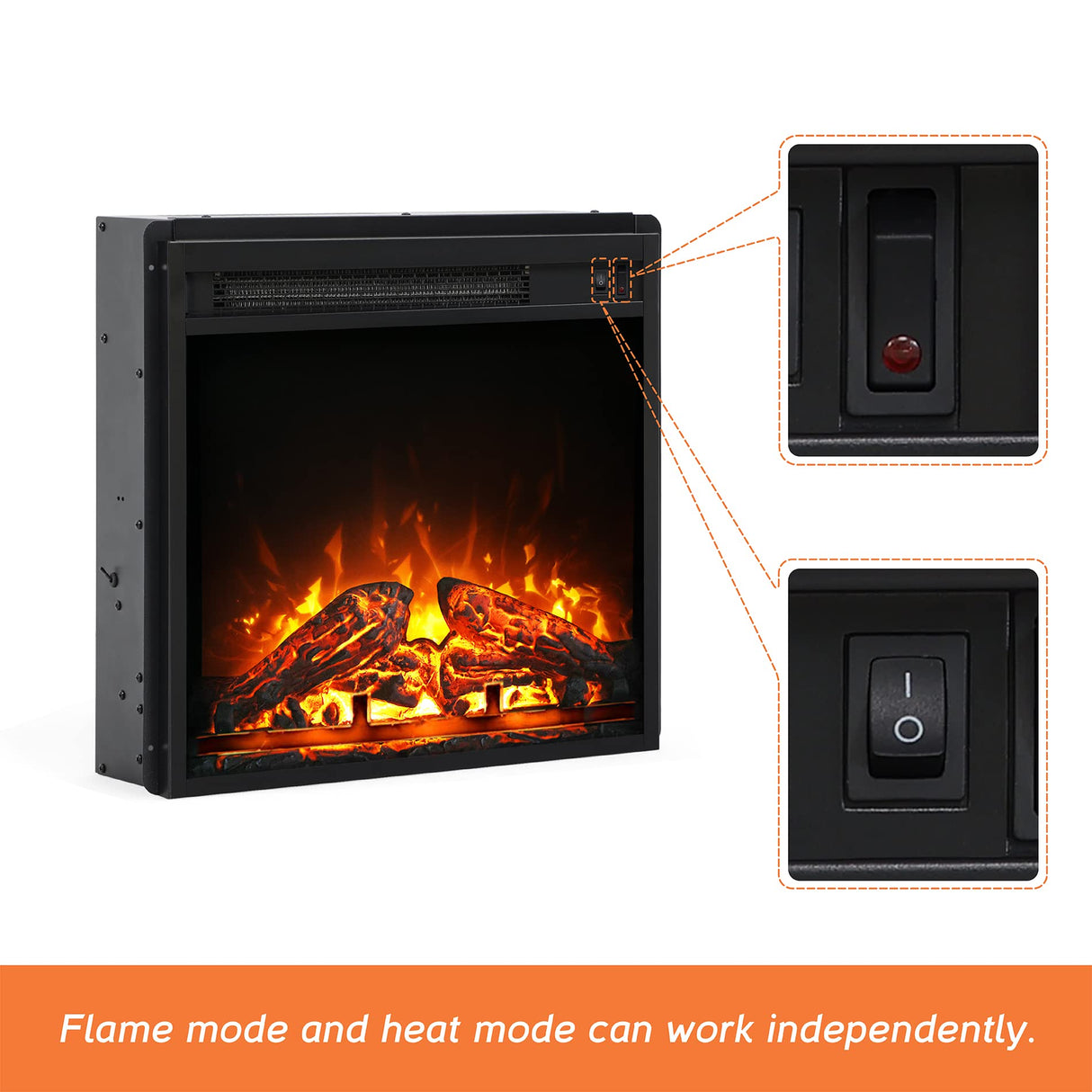 Fireplace TV Stand for 75+ Inch TV with Blue LED Light, Wood Entertainment Center