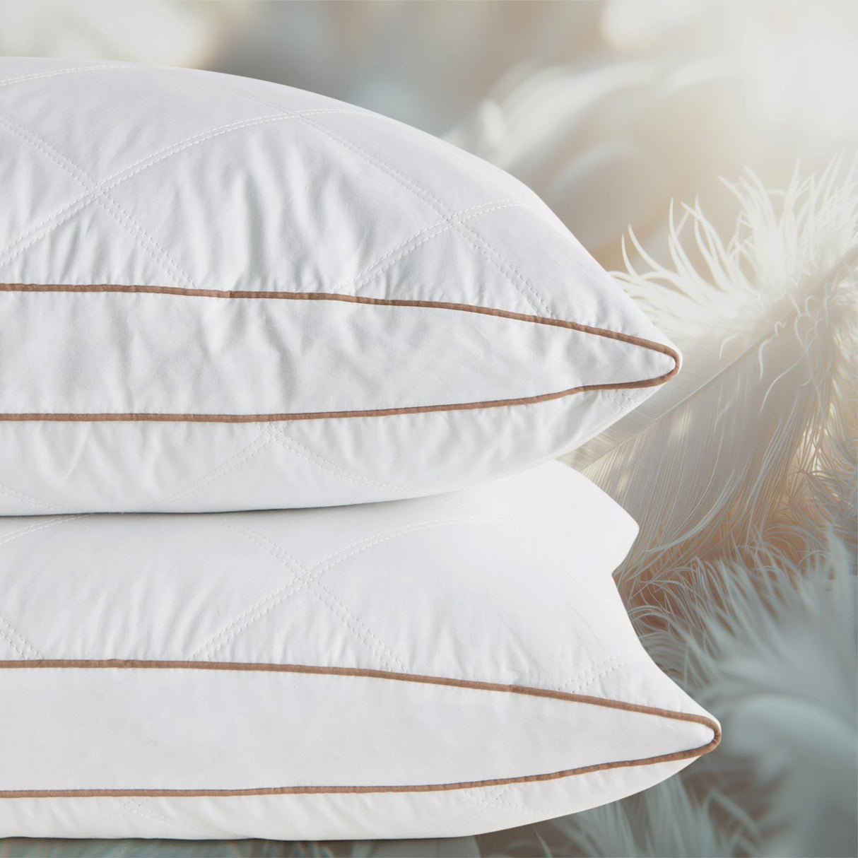 Pillows,Feather Pillows Queen Pillows Set of 2, 100% Soft Cotton Cover Bed Pillows