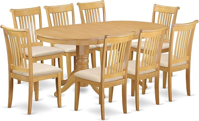 VAPO9-OAK-C 9 Piece Dining Table Set Includes an Oval Wooden Table with Butterfly Leaf
