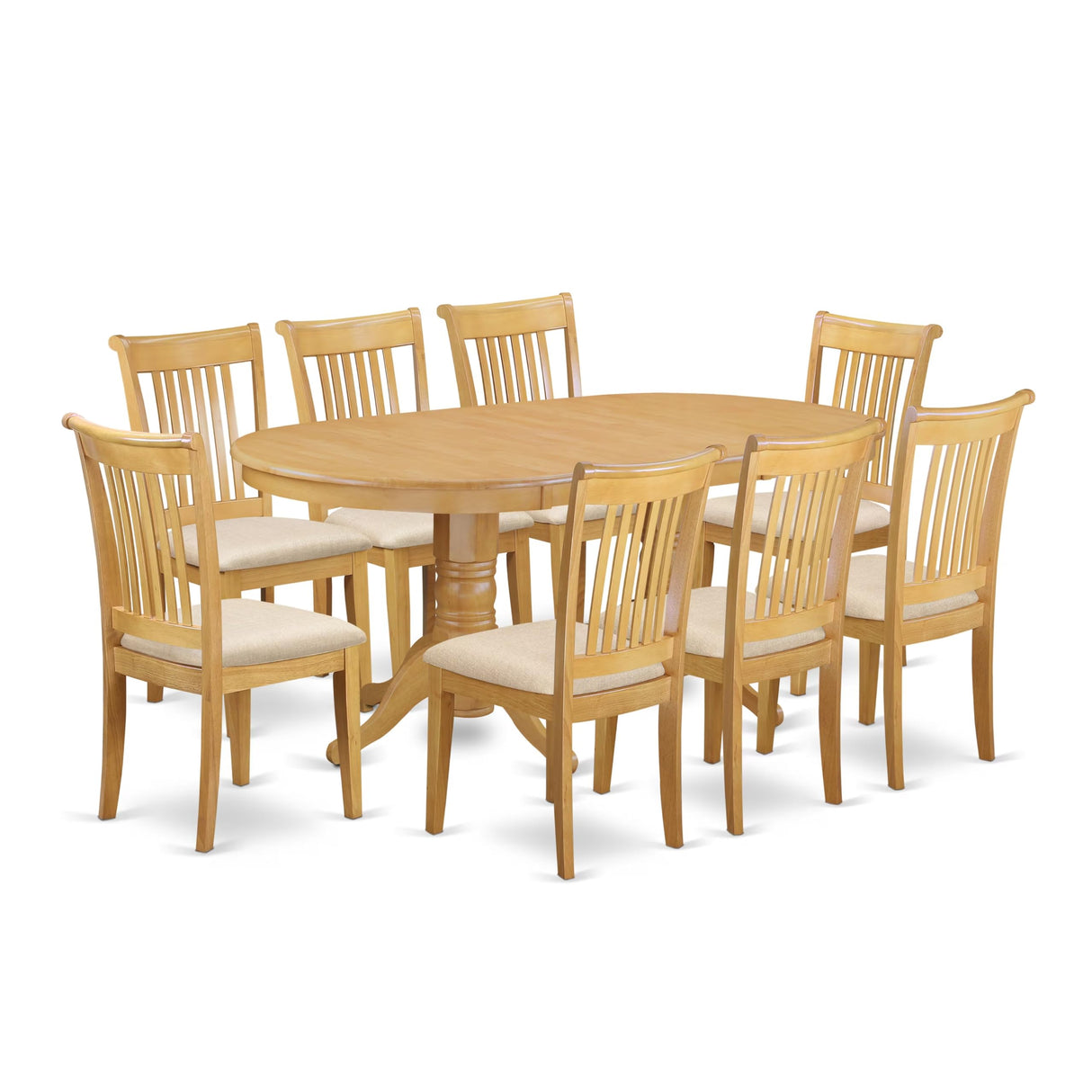 VAPO9-OAK-C 9 Piece Dining Table Set Includes an Oval Wooden Table with Butterfly Leaf