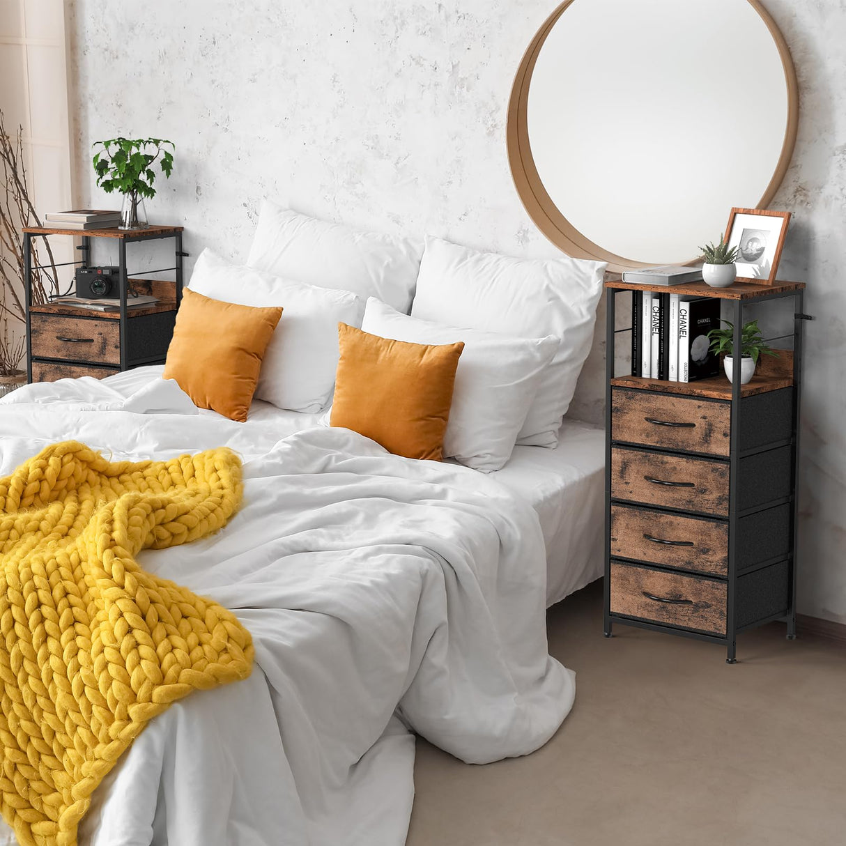 Nightstand with 4 Drawers, End Table