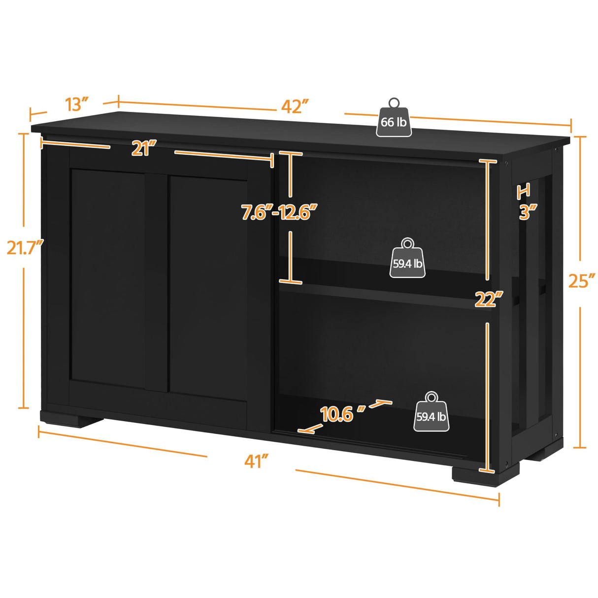 TV Stand, Wooden Storage Console Table with Sliding Door and Adjustable Shelf