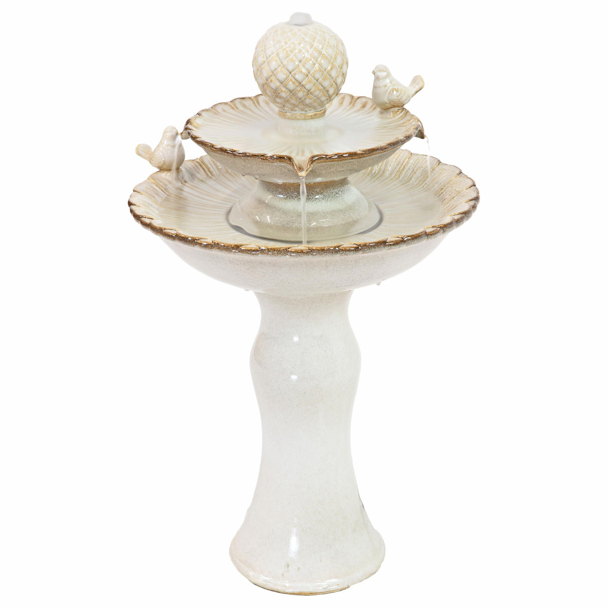 27" H 2-Tier Ceramic Water Fountain - Outdoor Water Feature for Patio, Yard, Balcony - Garden