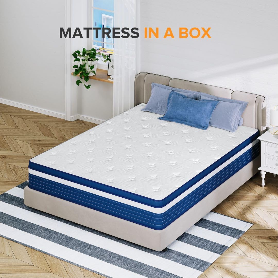 Full Size Mattress, 10 Inch Hybrid Mattress with Individual Pocketed Coil Springs and High