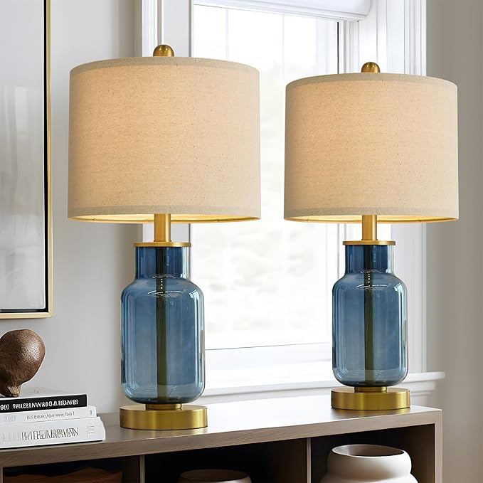 21.25" Table Lamp Set of 2 Modern Lamp for Living Room Glass Nightstand Lamp