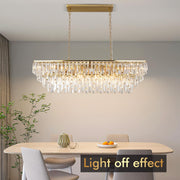 39" Modern Rectangle Crystal Chandelier, Gold Linear Pendant Light with Clear Crystal Prisms, Luxury Island Lighting Fixture for Dining Room Kitchen Table Living Room