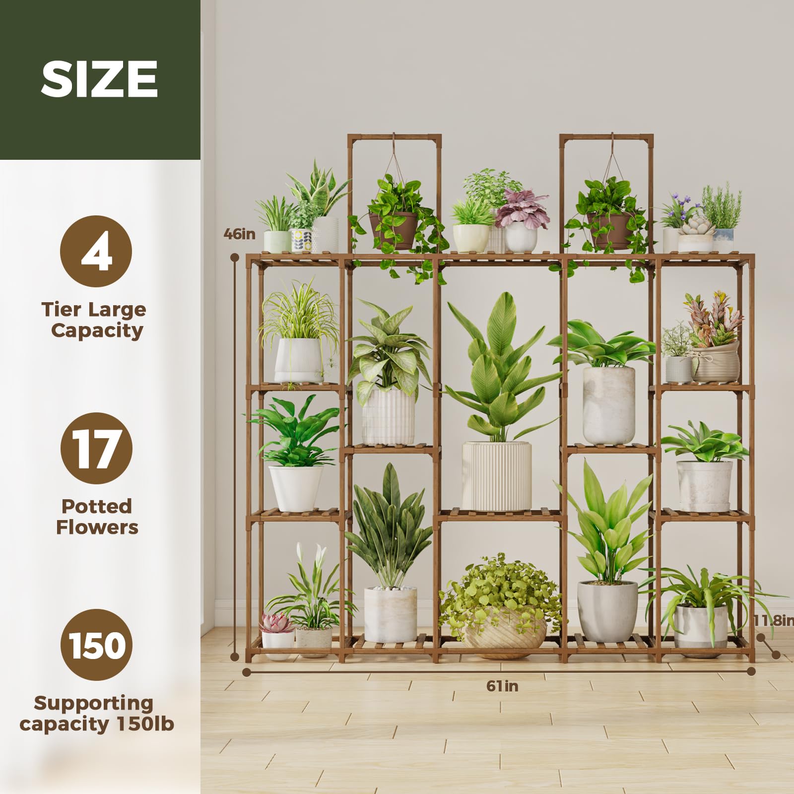 EverBloom 62” XL Wooden Tall Multi-Tier Plant Stand