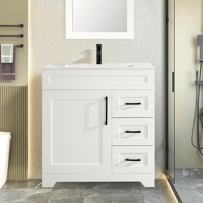 30" Modern Bathroom Vanity, Free Standing Storage Cabinet with Sink Combo Set