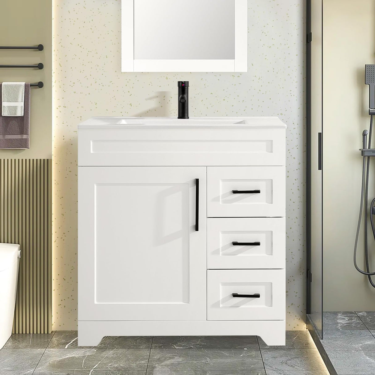 30" Modern Bathroom Vanity, Free Standing Storage Cabinet with Sink Combo Set
