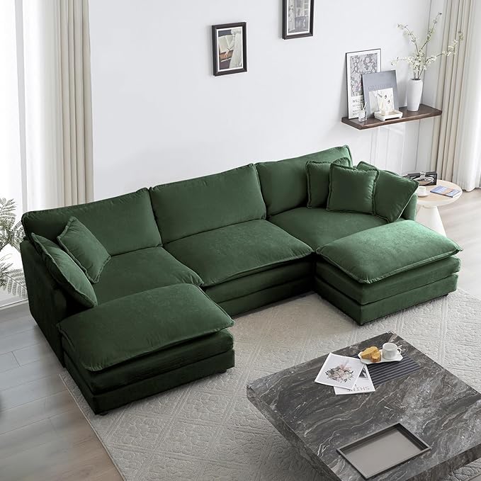 Chenille U-Shaped Modular Sectional Couch, Modern Comfy 3 Seater Deep Seat