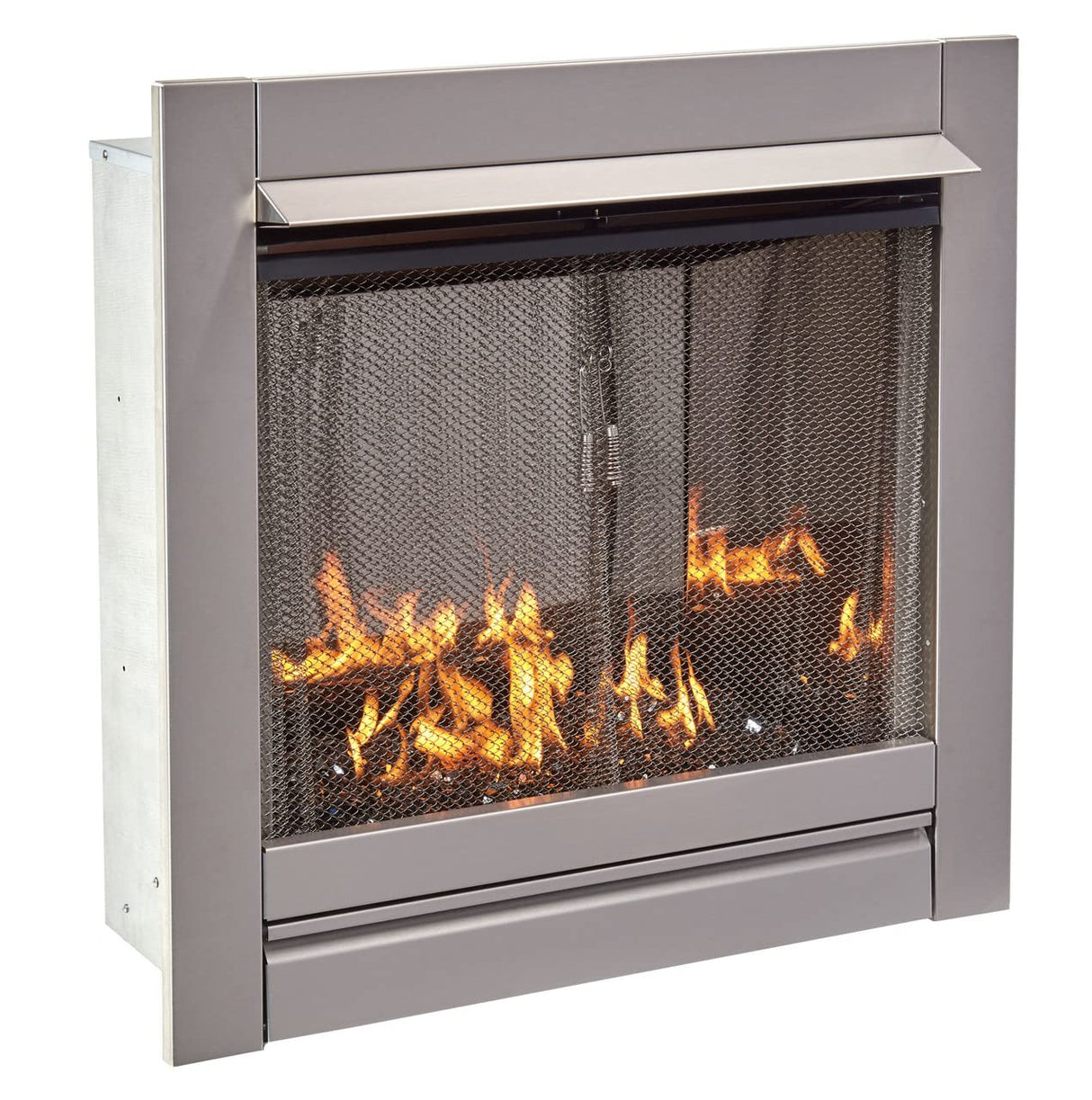 Ventless Stainless Outdoor Gas Fireplace Insert with Reflective Black Glass Media - 24,000 BTU, Manual Control - Model# DF450SS-G-RBLK