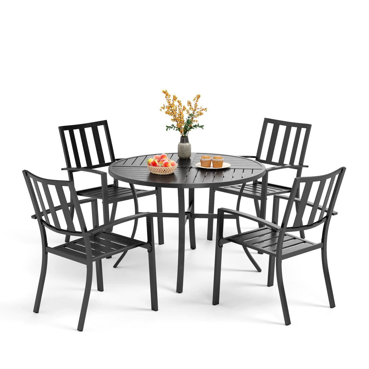 5 Piece Outdoor Dining Table Set for 4, 42” Round Steel Dining Table