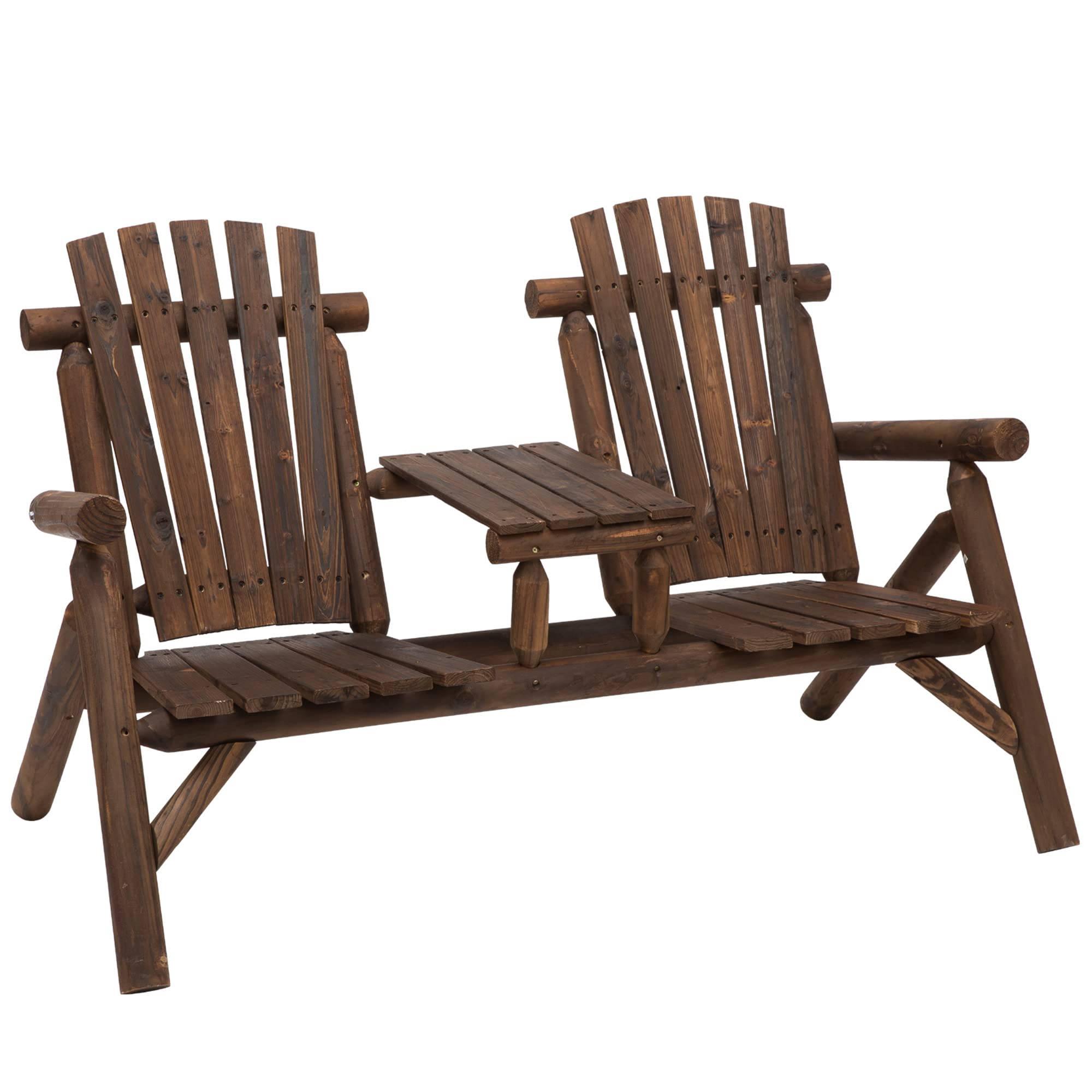 2-Seat Wooden Adirondack Chair, Patio Bench