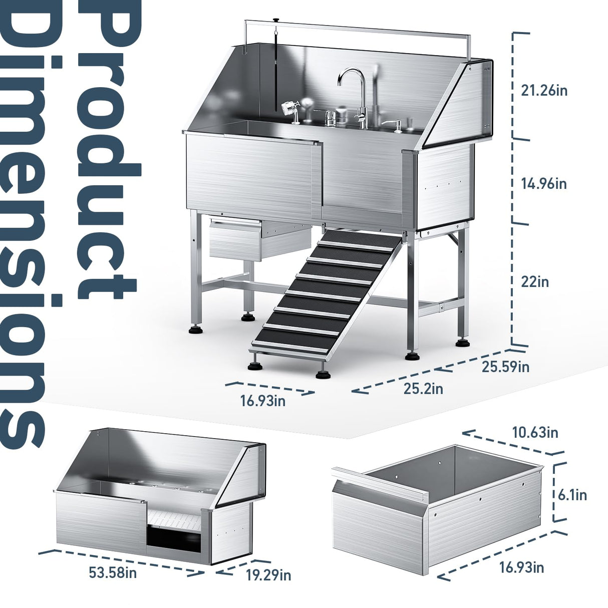 Professional 56" Dog Washing Station - Stainless Steel Grooming Tub with Ramp