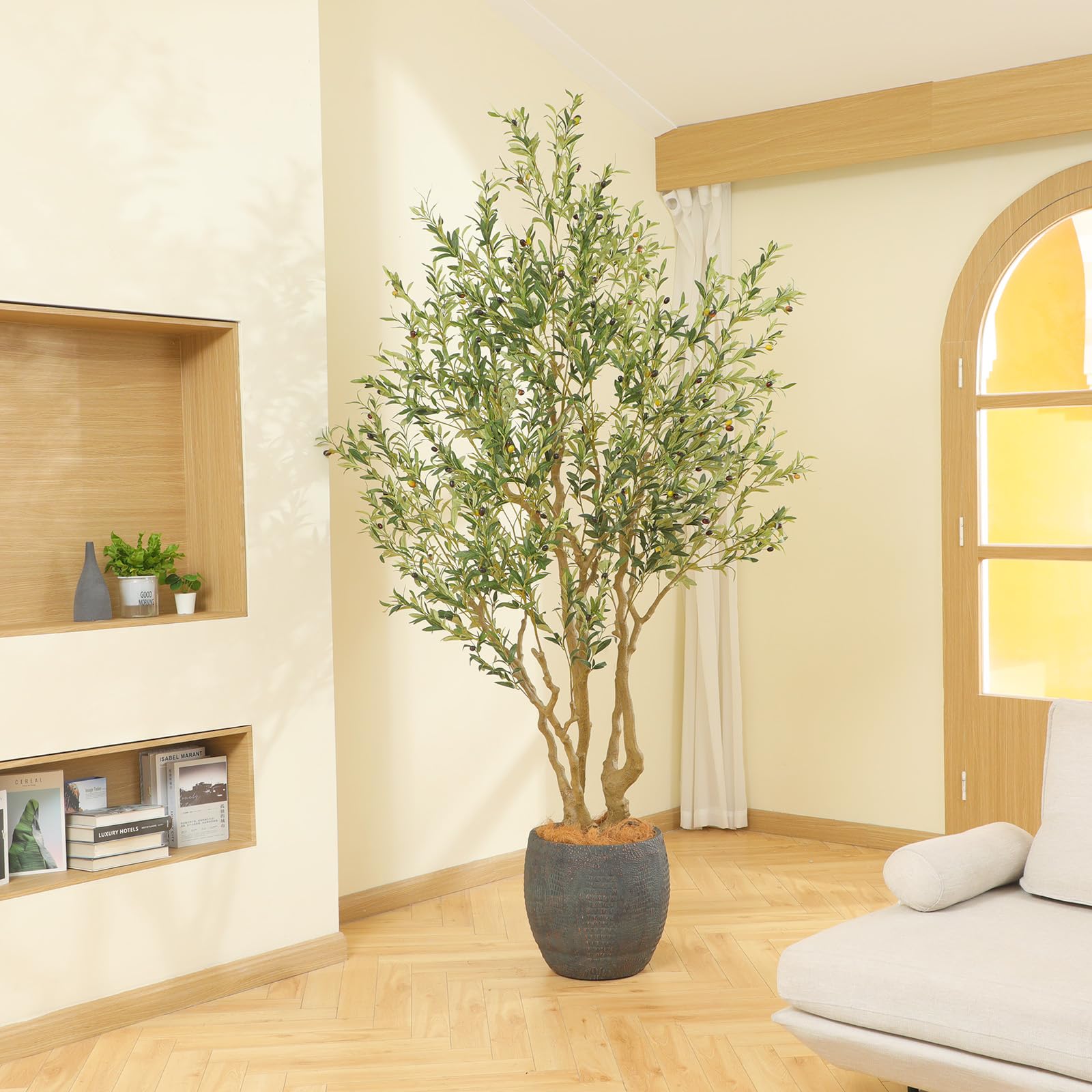 Majestic Artificial Olive Tree 8ft with Realistic Leaves and Olives – Full and Grand Design