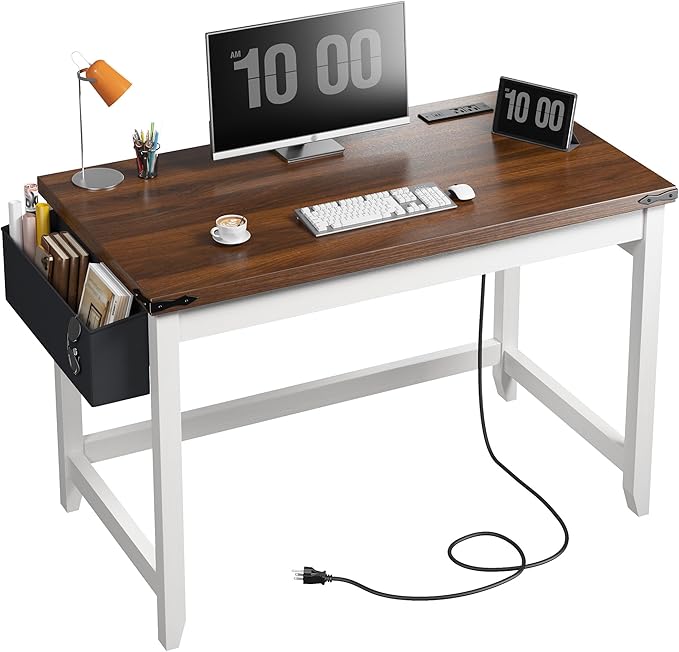 Computer Desk, Small Desk with Power Outlet, Home Office Desks, Study Desks