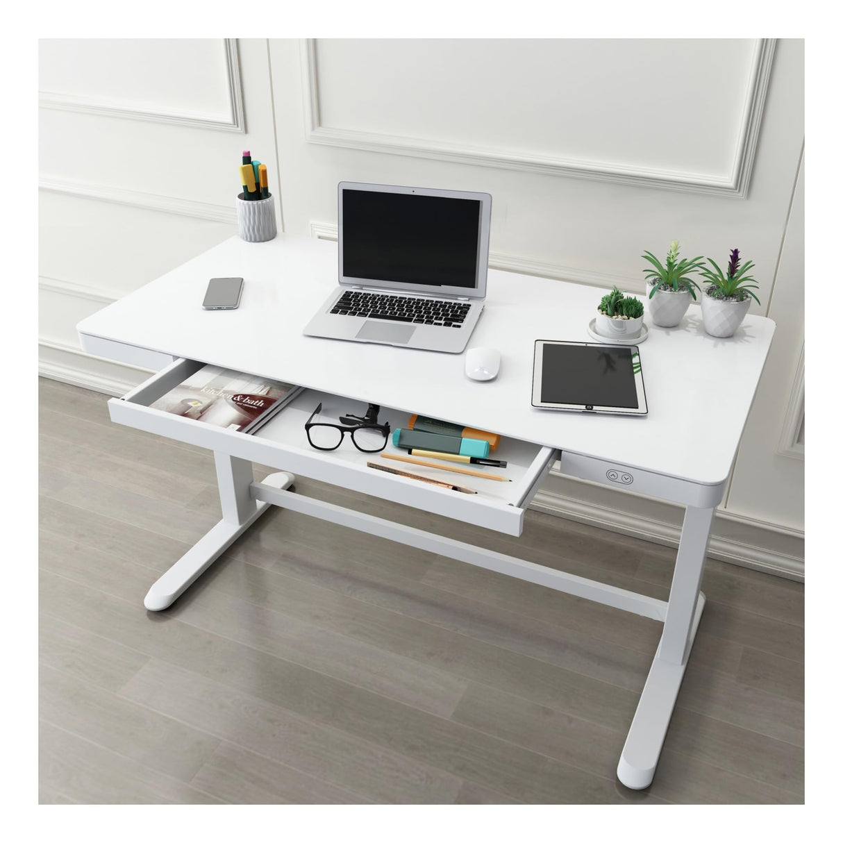 Electric 48'W Height-Adjustable Standing Desk, White