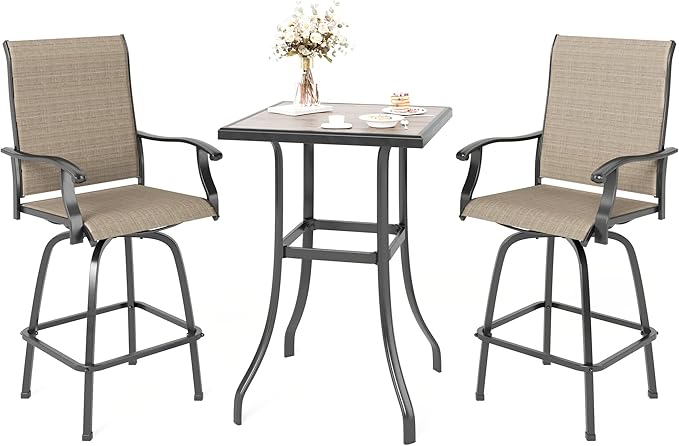 Outdoor Bar Stools Set of 4, Patio Bar Height Sling Chairs