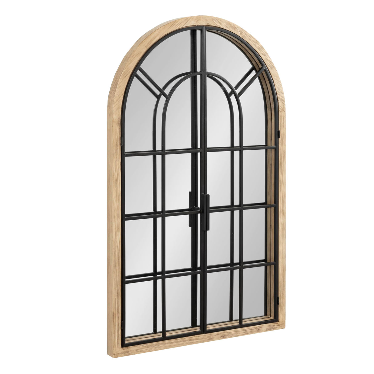 Boldmere Rustic Windowpane Arch Mirror, 26 x 42, Natural Brown and Black