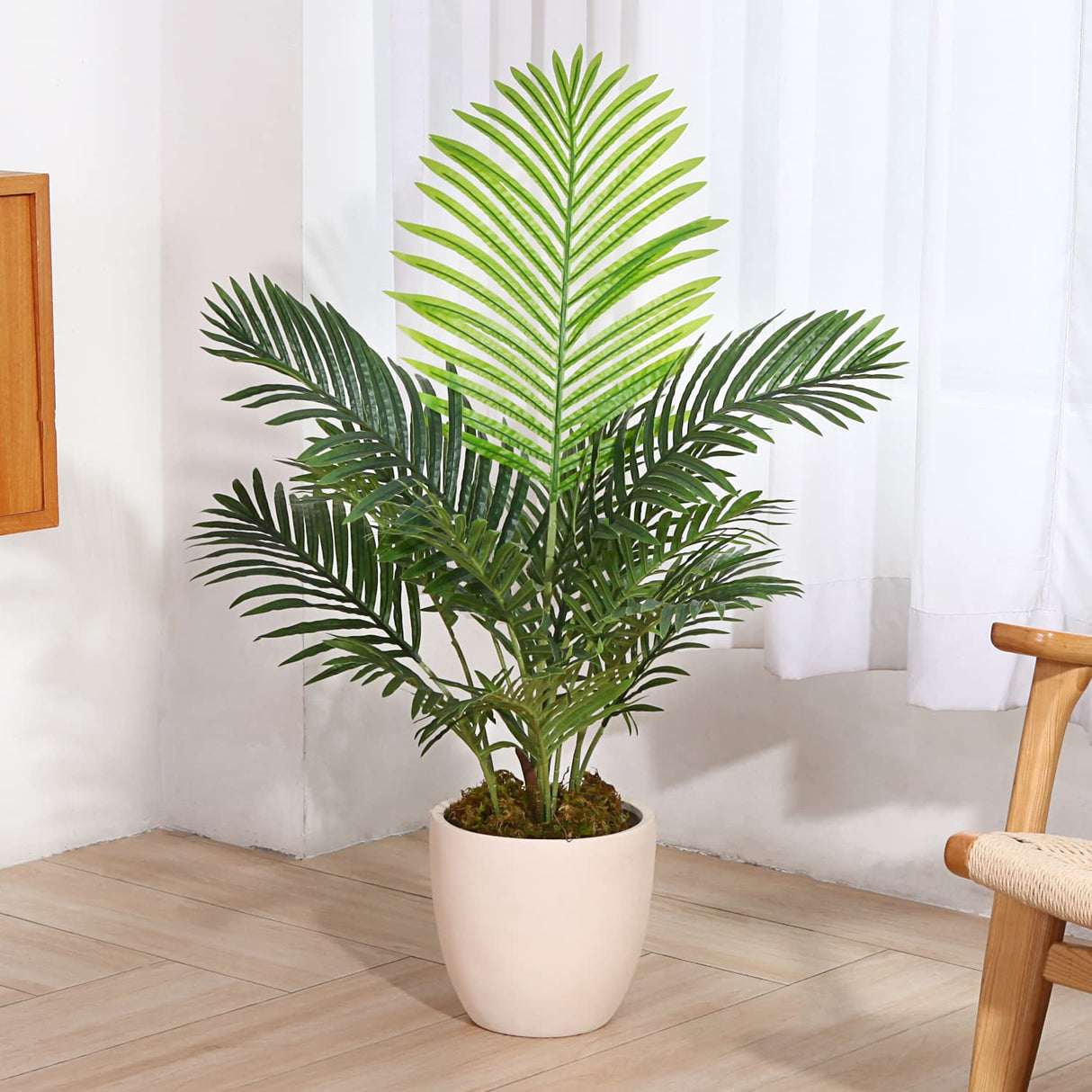 Fopamtri Fake Majesty Palm Plant 3 Feet Artificial Majestic Palm Faux Ravenea Rivularis in Pot for Indoor