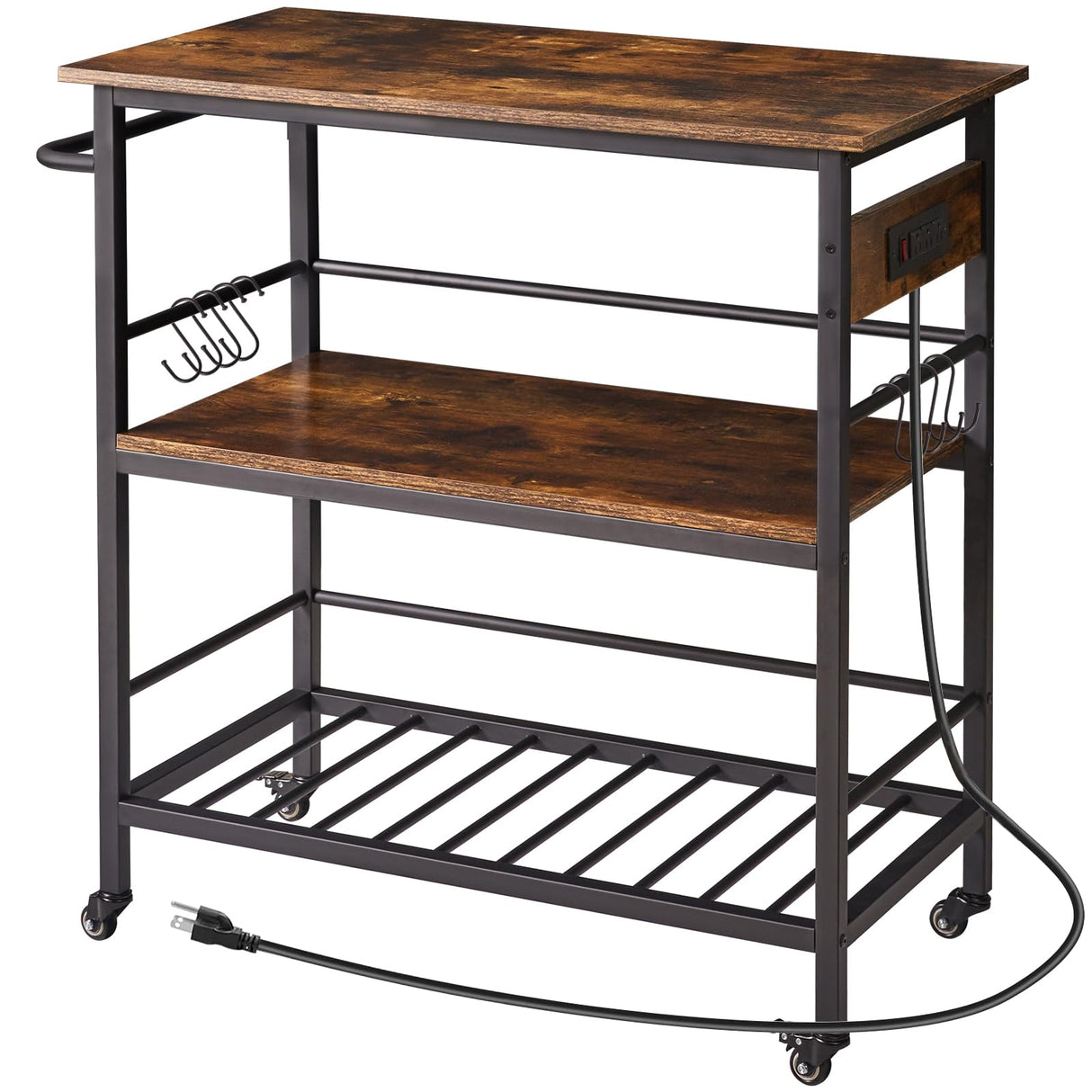 Kitchen Island with 3 Shelves, Island Table for Kitchen with Power Outlet,Kitchen Cart