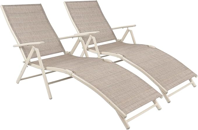 Lounge Chairs Adjustable Chaise Lounge Chairs Folding Outdoor Recliners Set of 2 for