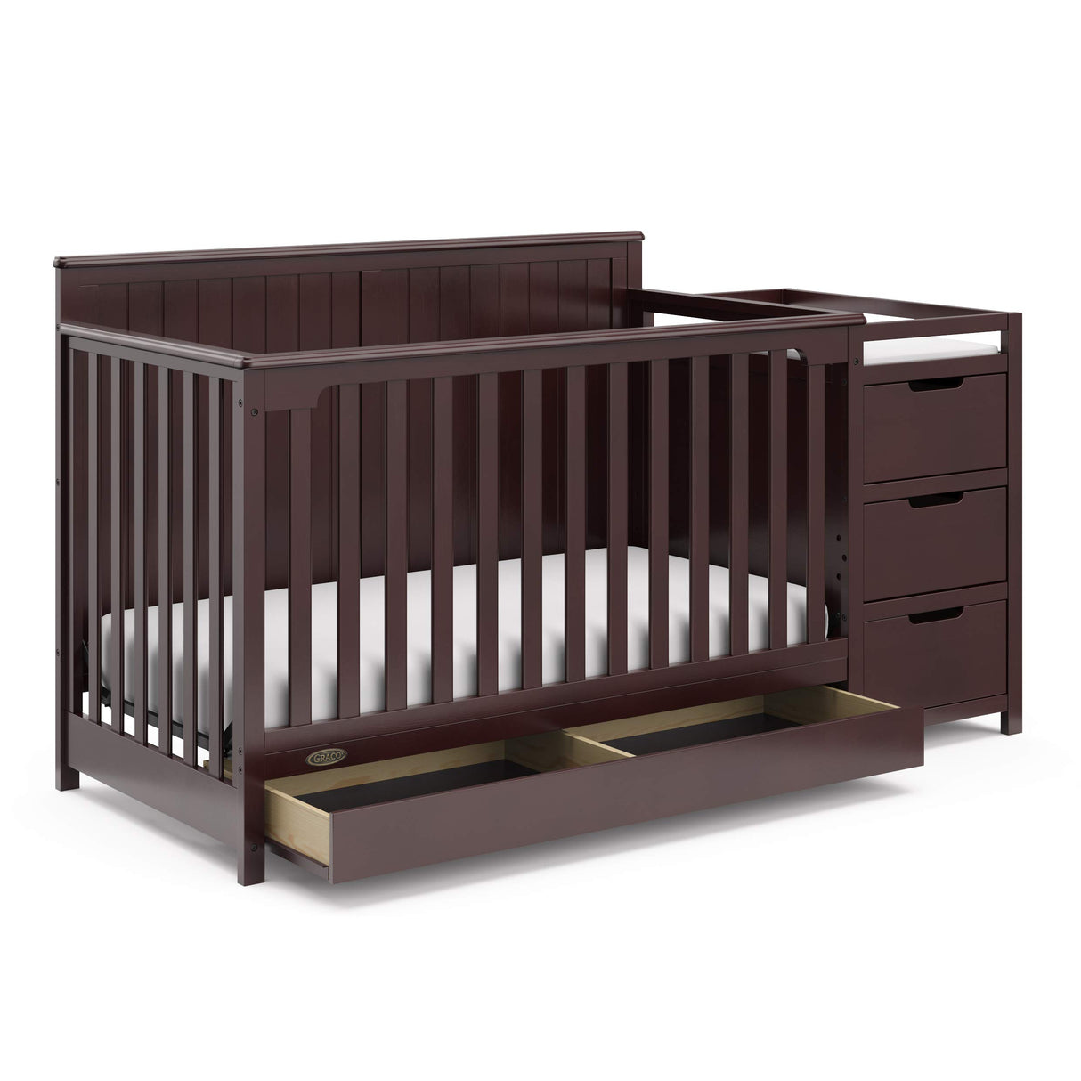 Graco Hadley 5-in-1 Convertible Crib and Changer with Drawer (Espresso) – GREENGUARD Gold Certified, Crib and Changing -Table Combo with Drawer, Includes Baby Changing Pad, Converts to Full-Size Bed