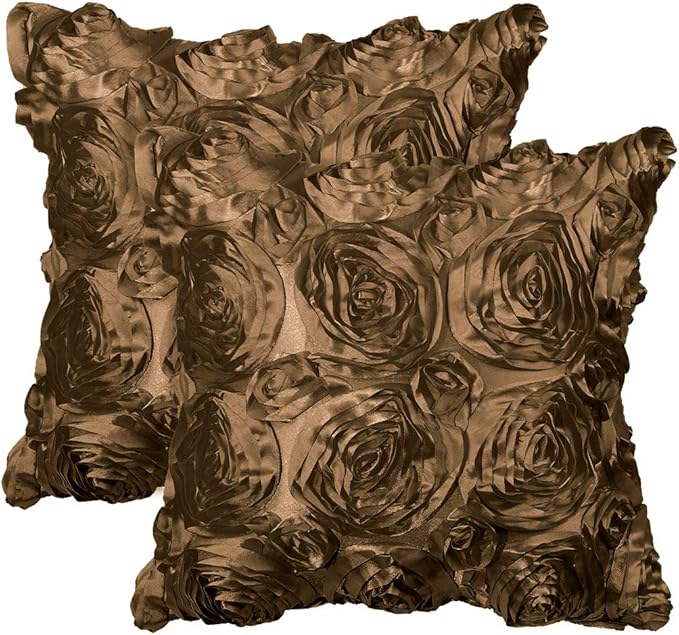 2 Pcs 3D Flowers Throw Pillow Cover, Romantic Decorative Satin Cushion Cover