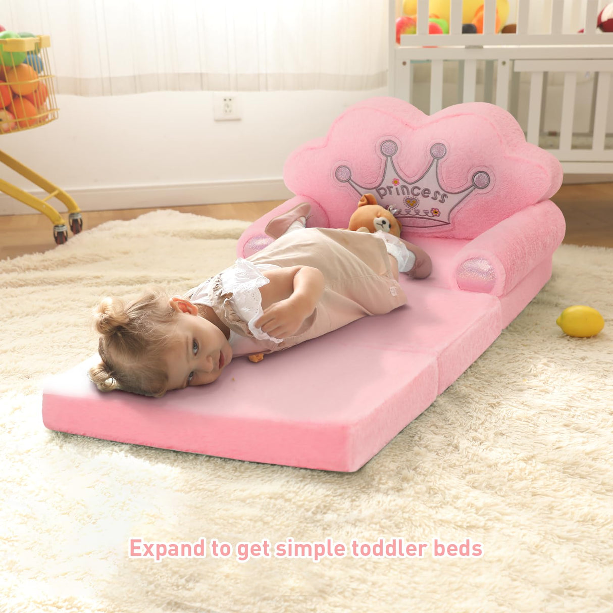toddler Chair Comfy,Foldable Princess Kids Couch for Girl, Toddler Recliners for Kids
