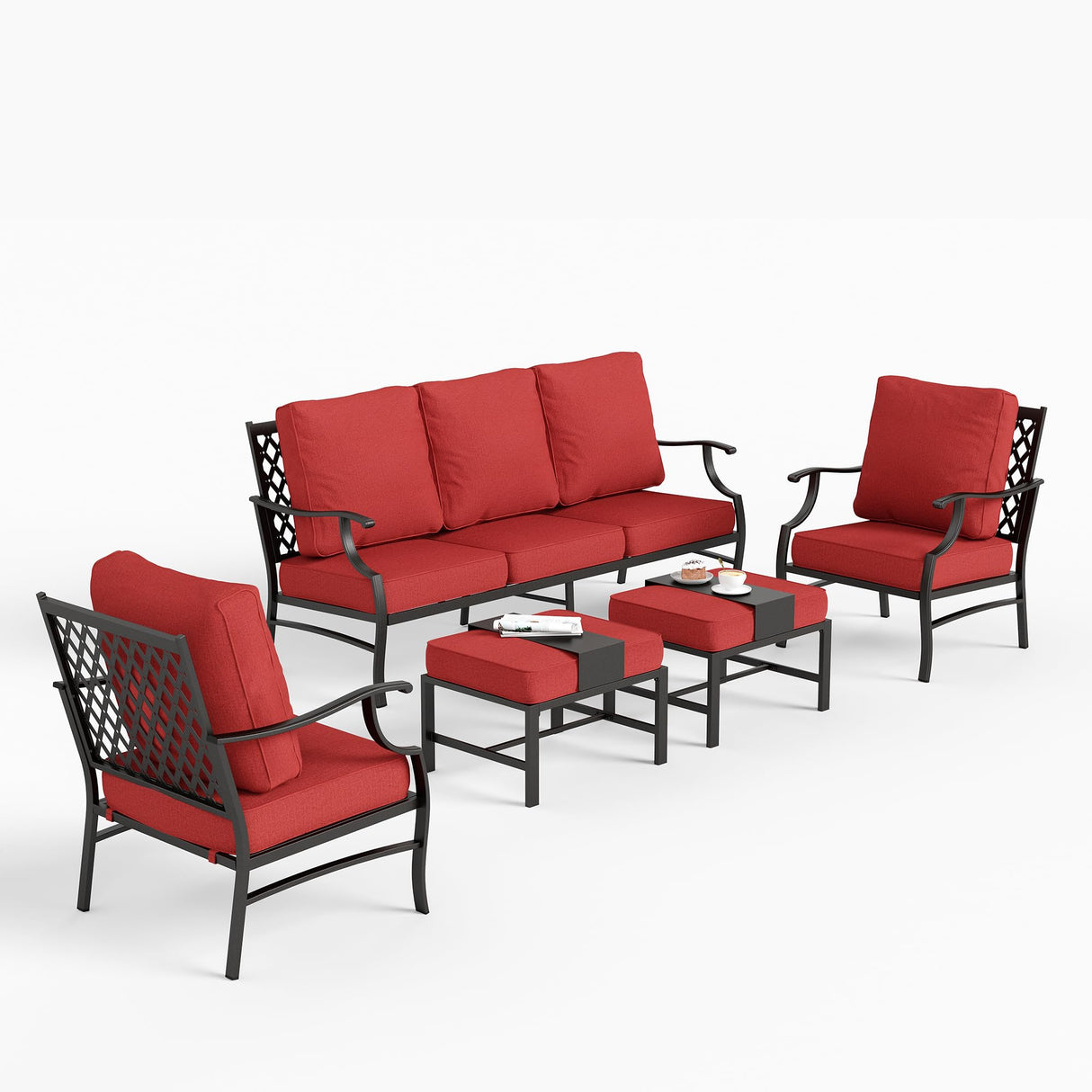 5 Piece Metal Outdoor Patio Furniture Set, Patio Conversation Sets 1 3-Seater Sofa