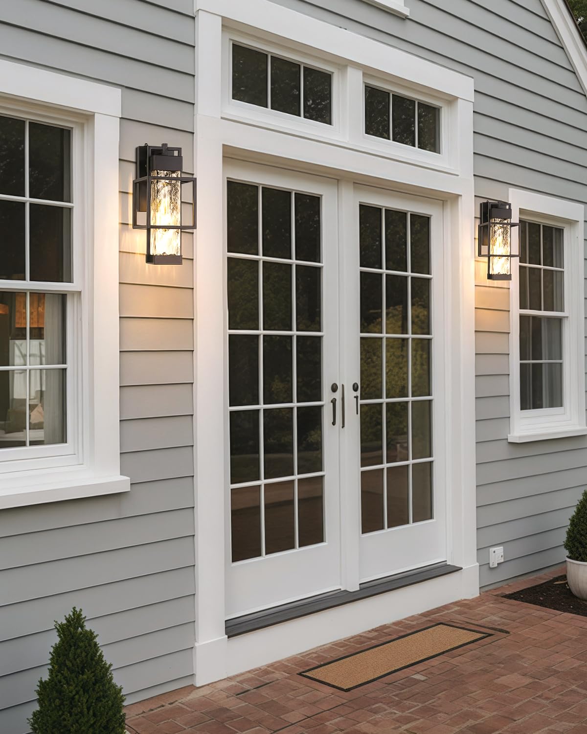 Dusk to Dawn Outdoor Lighting 2 Pack, Outdoor Wall Sconce with Water Seeded Glass