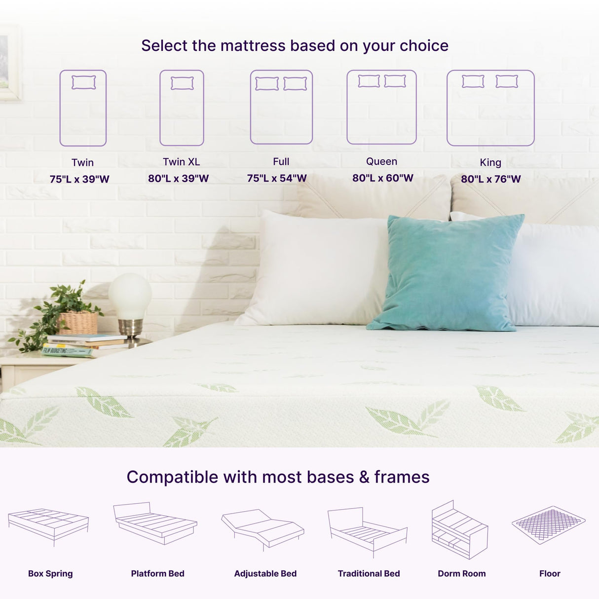 Twin XL Size Mattress, 6 Inch Anula Green Tea Infused Memory Foam Mattress