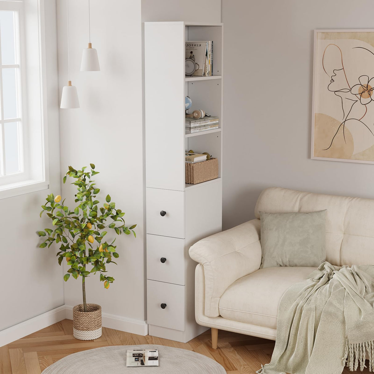 Storage Cabinet Tall Narrow Bathroom Organizer