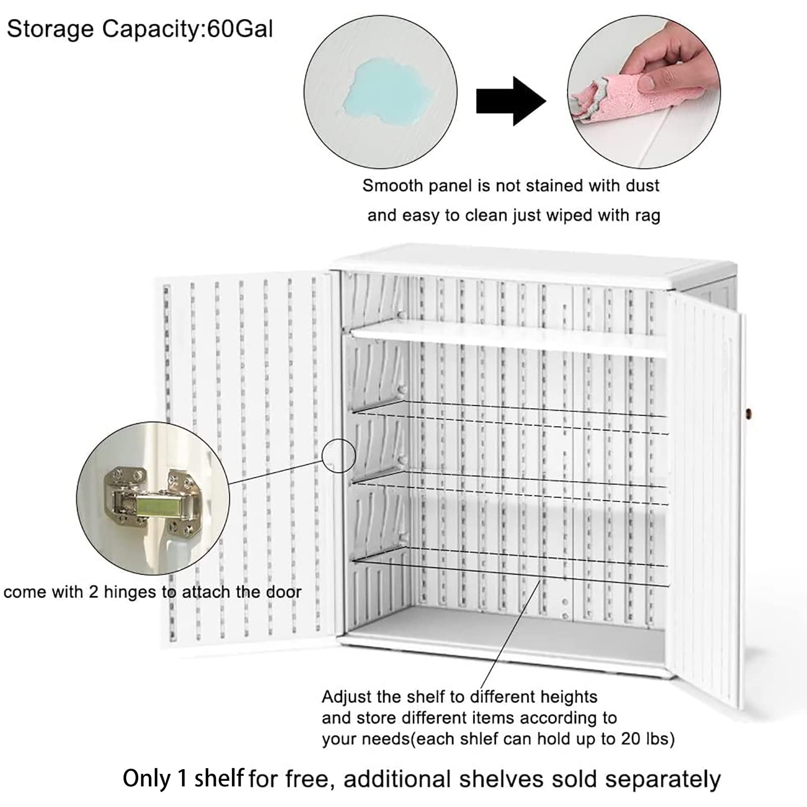 Outdoor Storage Cabinet Waterproof with Shelf, Off White Plastic Outdoor Cabinets