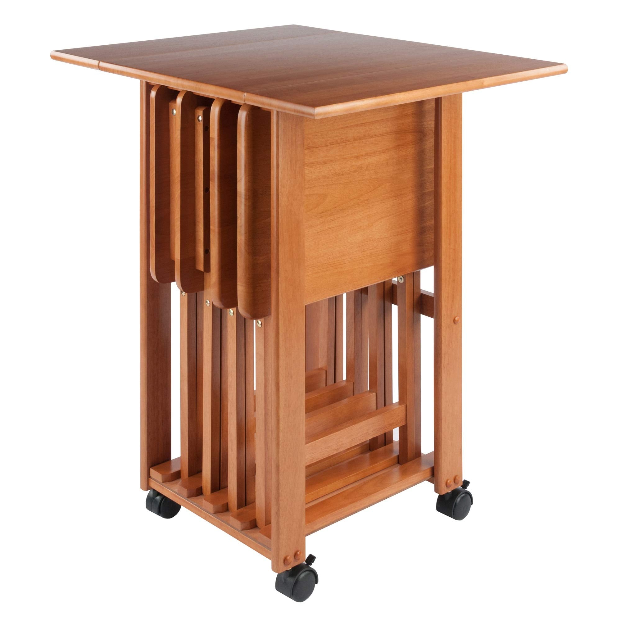 Wood Dylan 5-Piece Snack Table Set - Stylish Folding Tables, Durable X-Frame Base