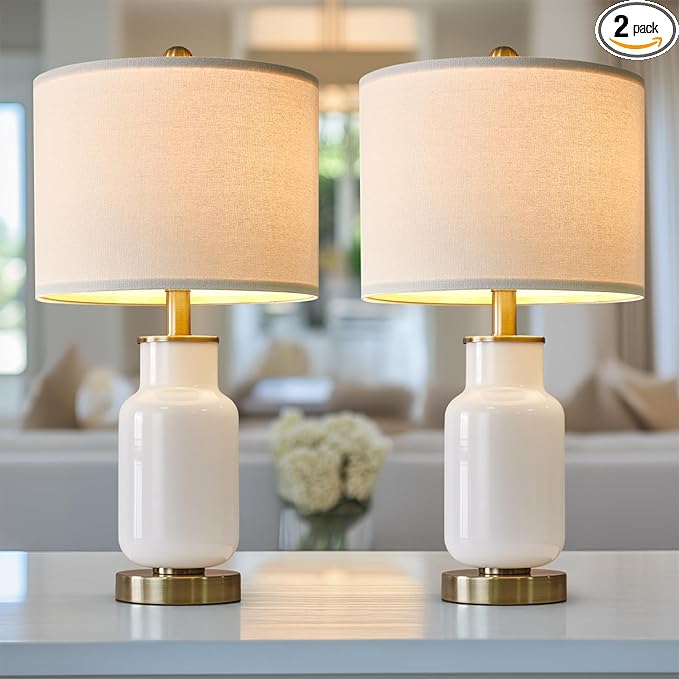 21.25" Table Lamp Set of 2 Modern Lamp for Living Room Glass Nightstand Lamp