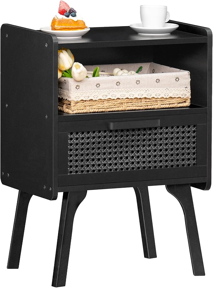 Nightstand, Side Table with Drawer Open Shelf