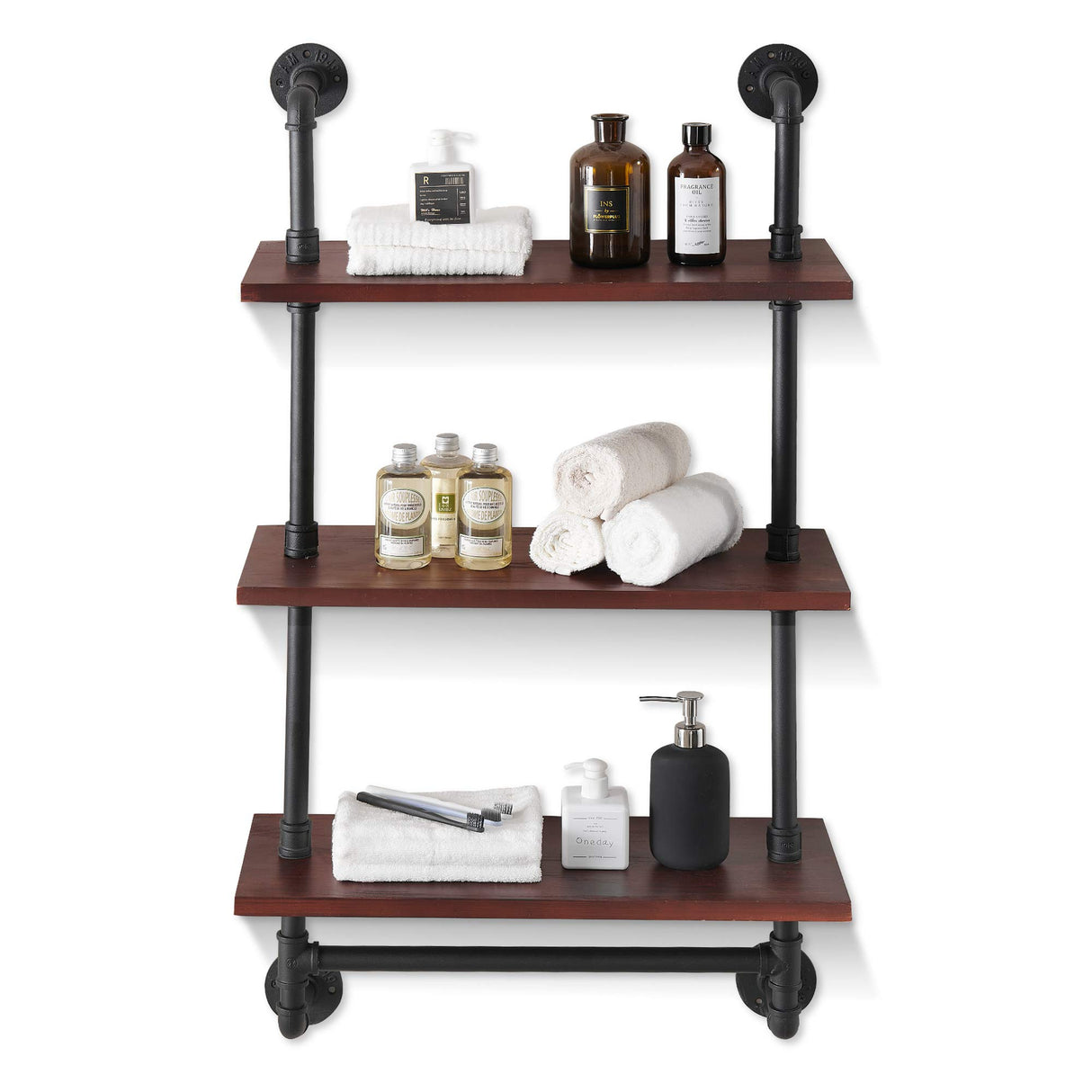 Bathroom Shelves Floating Shelves, 24" Towel Holder Pipe Wall Shelf Rustic Wall
