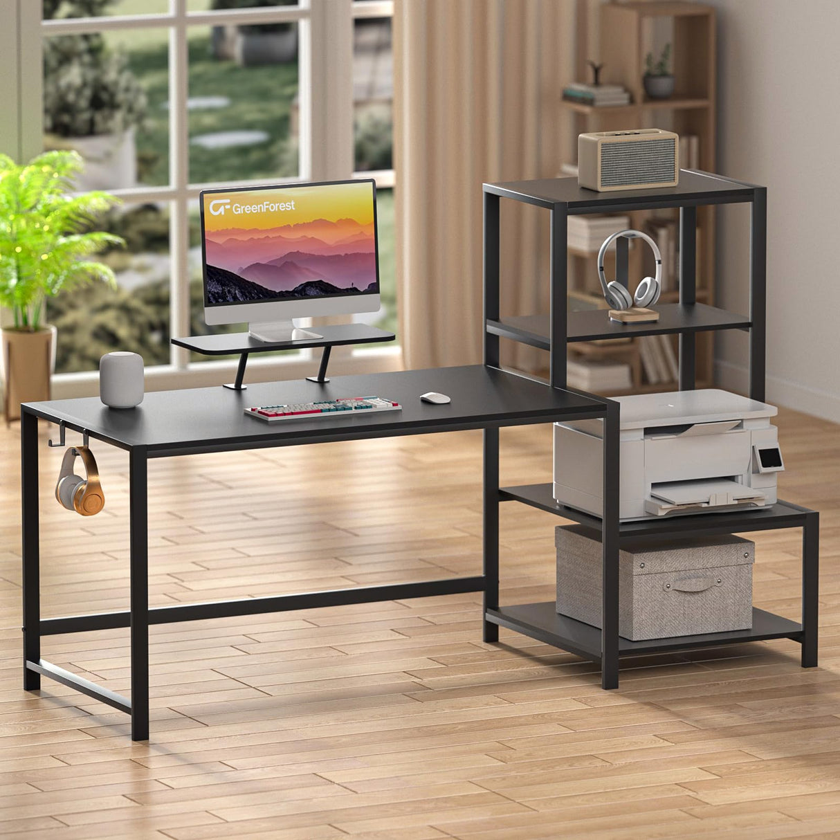 Computer Desk 58 inch with Storage Printer Shelf Reversible Gaming Home Office Desk